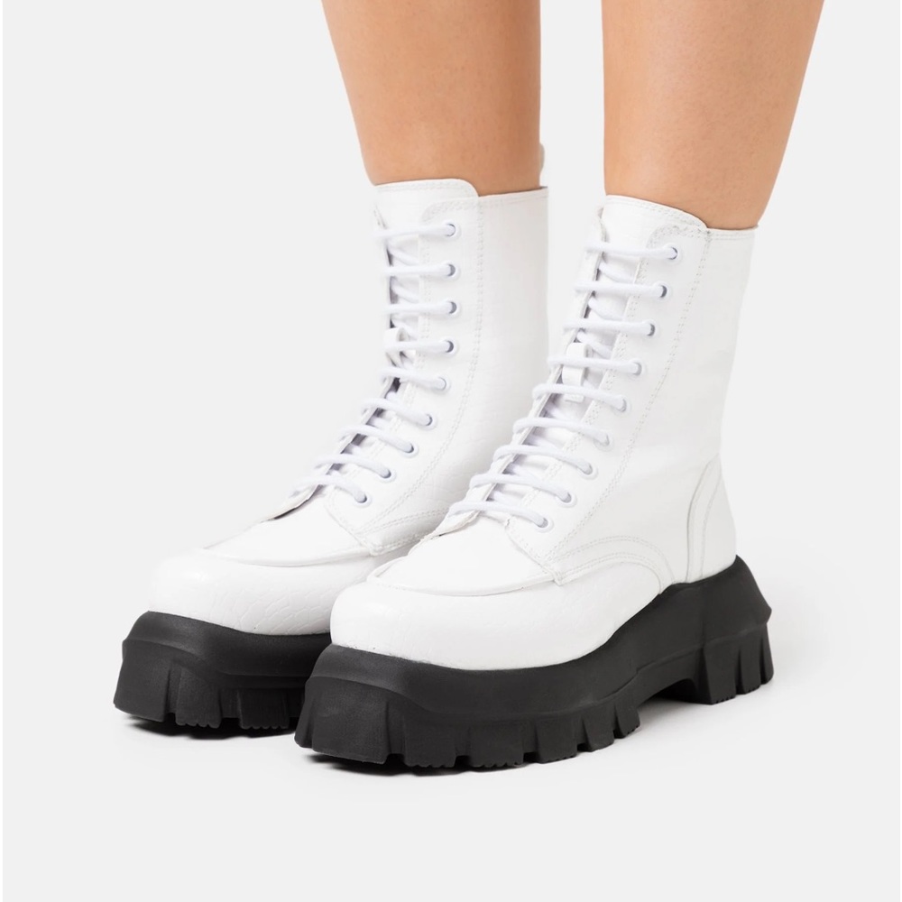 Verity White Chunky Lace Up Boot